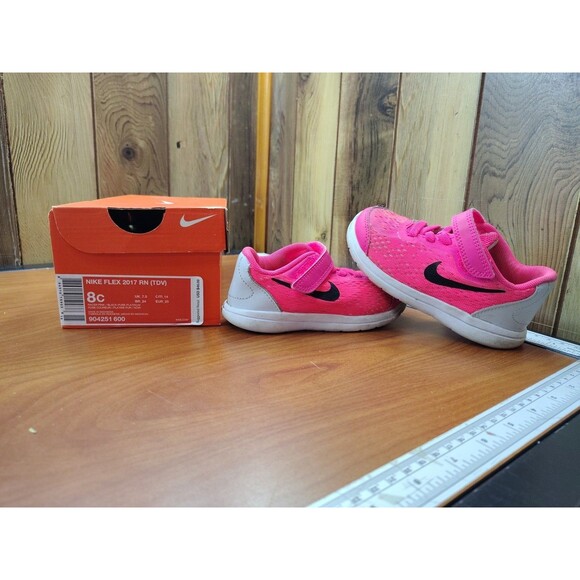 Nike Flex RN 904251-600 Pink Hook & Loop Toddlers Running Sneakers Girls US 8c - Picture 1 of 7